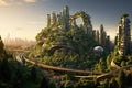 Splendid eco-futuristic cityscape, futuristic urban forest estates city