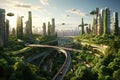 Splendid eco-futuristic cityscape, futuristic urban forest estates city