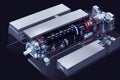 Splendid futuristic cutaway of electric engine. Digital art 3D illustration