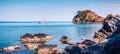 Splendid Mediterranean seascape in Turkey. Panorama of a small a Royalty Free Stock Photo