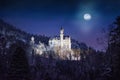 Splendid night scene of royal castle Neuschwanstein and surrounding area in Bavaria, Germany Deutschland Royalty Free Stock Photo