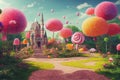 Fairytale landscape full with candy tree in splendid dream-like setting.