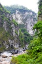Splendid rock formations in Taiwanese Taroko National Park. Taroko Gorge is a popular tourist attraction. Steep rocks along river Royalty Free Stock Photo