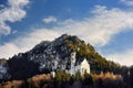 Splendid scene of royal castle Neuschwanstein and surrounding area in Bavaria, Germany Deutschland. Famous Bavarian destination Royalty Free Stock Photo