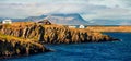 Splendid summer cityscape of small fishing town - Stykkisholmur. Panoramic morning scene of west Iceland, Europe. Royalty Free Stock Photo