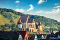 Splendid summer view of Fortified Church of Biertan, UNESCO World Heritage Sites since 1993. Bright morning cityscape of Biertan