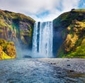 Splendid summer view of huge Skogafoss Waterfall on Skoga river.