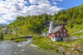 Splendid summer view with popular waterfall Steinsdalsfossen on Royalty Free Stock Photo