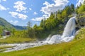 Splendid summer view with popular waterfall Steinsdalsfossen on Royalty Free Stock Photo