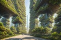 Splendid view of futuristic vertical gardens ecology concept, the green plants at balcony of skyscrapers. AI generated