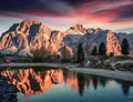 Splendid view of Limides Lake and Lagazuoi mountain Royalty Free Stock Photo