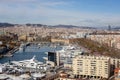 Splendid view to Barcelona city from the top of a tower, beautiful landscape panorama from the cable car lift Royalty Free Stock Photo