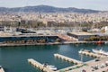 Splendid view to Barcelona city from the top of a tower, beautiful landscape panorama from the cable car lift Royalty Free Stock Photo