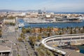 Splendid view to Barcelona city from the top of a tower, beautiful landscape panorama from the cable car lift Royalty Free Stock Photo