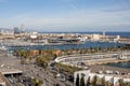 Splendid view to Barcelona city from the top of a tower, beautiful landscape panorama from the cable car lift Royalty Free Stock Photo