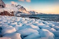 Splendid winter sunrise on Lofoten Islands archipelago