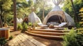 The Splendor of a Spa Relaxation Zone with Wigwam Tents, Surrounded by Vibrant Greenery