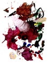 Splinter, splatters, blotches, blots and blobs of gouache paint on paper. Isolated on white background