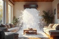 Split air conditioning system blows a large flow of snow into room Royalty Free Stock Photo