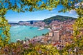 Split bay aerial view through tree leaves lazer Royalty Free Stock Photo