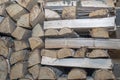 Split birch firewood, stacked in a pile. The concept of nature protection. Selective focus. Royalty Free Stock Photo