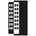Split building icon. Half black structure. Vector vertical shape. High rise symbol. Royalty Free Stock Photo