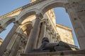 Split cathedral statue arch and tower