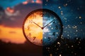 Split clock showing day and night time difference Royalty Free Stock Photo