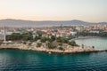 Split, Croatia - Aug 13, 2020: Aerial drone shot of Park Pomoraca in sunset hour Royalty Free Stock Photo