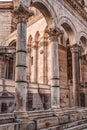 Split, Croatia - Aug 15, 2020: Pillars of old arch at Diocletian's Palace in old town