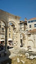 Split, Croatia - 07/22/2015 - Diocletian palace UNESCO world heritage site, ruins of historic city, old walls view, sunny day,