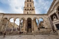 Split, Croatia - Jun 22, 2020: Diocletian palace ruins and cathedral bell tower, Split, Croatia Royalty Free Stock Photo