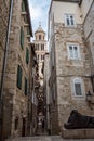 Split, Croatia - Jun 22, 2020: Diocletian palace ruins and cathedral bell tower, Split, Croatia Royalty Free Stock Photo