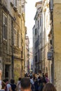 SPLIT, CROATIA, OCTOBER 01, 2017: Tourist walking and taking photo on the narrow street in Split. Royalty Free Stock Photo