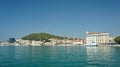 Split, Croatia - 07 22 2015 - Scenic view of the city coast with mountain background, beautiful cityscape, sunny day