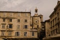 Split, Dalmatia, Croatia; 09/07/2018:  Town Square. Clock tower. The medieval architecture of the Croatian city of Split. Royalty Free Stock Photo