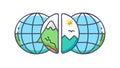 Split Earth Globes, Global Perspectives and Environmental Balance. vector design Generative AI Royalty Free Stock Photo
