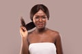 Split Ends. Upset African American Woman Disappointed With Her Damaged Hair Royalty Free Stock Photo