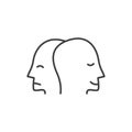 Split face double personality bipolar disorder vector outline icon. Character with mental health problems. Sad depressed Royalty Free Stock Photo