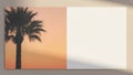 Split featuring a silhouetted palm tree against a sunset sky and a blank white space Royalty Free Stock Photo