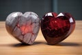 split heart paperweights positioned apart