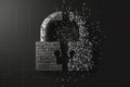 A split image contrasting an open lock with a closed one, overlaid with binary code, representing the vulnerability and protection Royalty Free Stock Photo