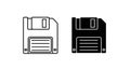Split Image Showing Outline and Silhouette Icons of a Floppy Disk diskette storage Royalty Free Stock Photo