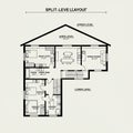 Split-level house layout featuring two levels. The upper level Royalty Free Stock Photo