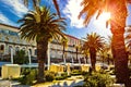 Split main waterfront walkway palms and architecture Royalty Free Stock Photo