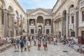 Diocletian palace court crowded with tourists wide angle view, Split, Dalmatia, Croatia. Cultural heritage