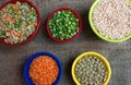 Split peas and lentils in bowls Royalty Free Stock Photo