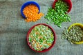 Split peas and lentils spilled Royalty Free Stock Photo