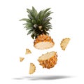 Split Pineapple Fruit isolated over white background Royalty Free Stock Photo