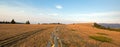 Split Rail Fence next to dirt track roads at sunrise in the Pryor Mountains Wild Horse range on the Montana Wyoming state line Royalty Free Stock Photo